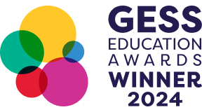 Banner with Gess logo and Education awards winner written on it